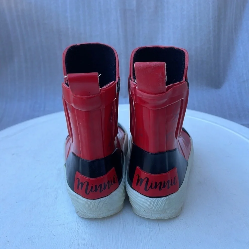 Disney Girl Minnie Mouse Mid Height Easy Slip-on Waterproof Rubber Boots - Sz 4